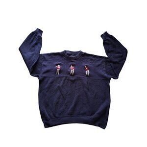 Vintage Golfers Navy Blue Crewneck Sweater Embroidered Cotton Made USA Preppy L